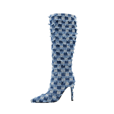 Botas de cowboy jeans para mulheres botas altas hasta la rodilla botas largas para mujer botas longas para mulheres com salto