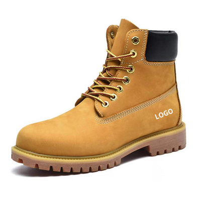 Botas de trabalho masculinas de couro amarelo para gatos