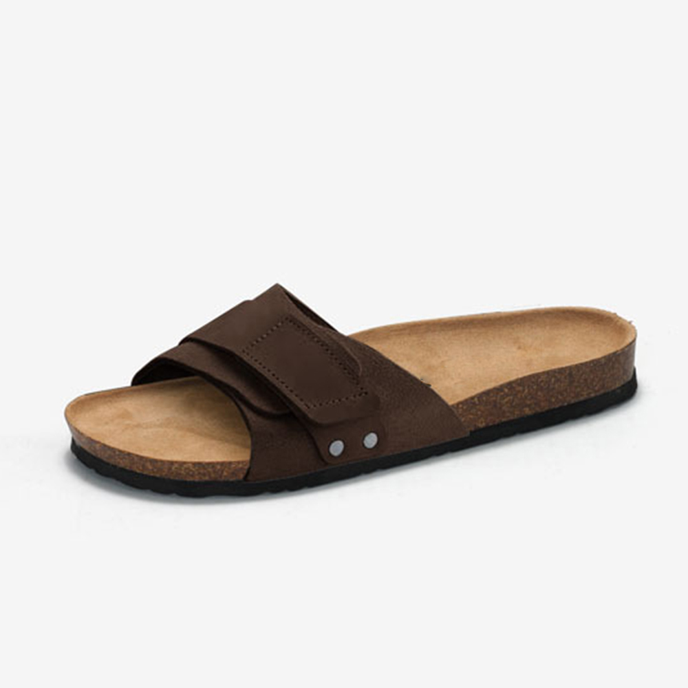 Moda cor sólida fundo de cortiça praia dedo do pé aberto cinta masculina verão cortiça couro sola chinelos sola sandálias planas