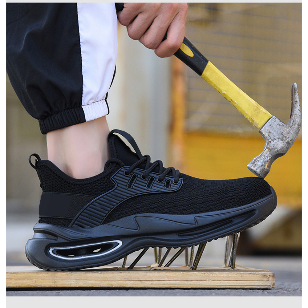 Sapatos de proteção do trabalho leves respiráveis ​​masculinos anti-esmagamento anti-punctura sapatos de segurança do dedo do pé de aço moda